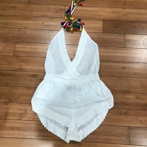 Boohoo White Halter Romper NWT